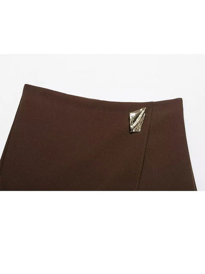 HH 2025 Autumn Asymmetric Culottes | Womens High-Waist A-Line Pantskirt with Metal Applique