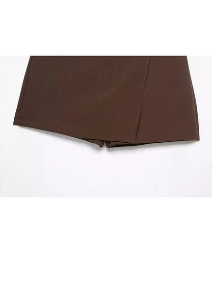 HH 2025 Autumn Asymmetric Culottes | Womens High-Waist A-Line Pantskirt with Metal Applique