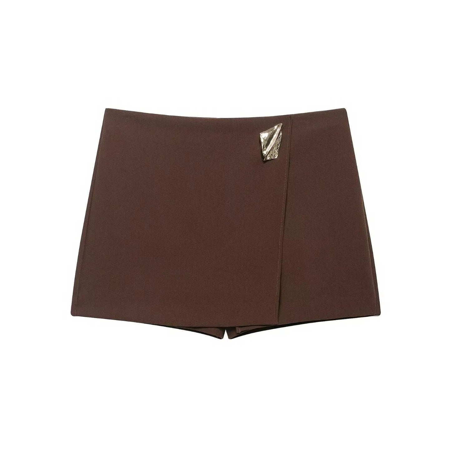 HH 2025 Autumn Asymmetric Culottes | Womens High-Waist A-Line Pantskirt with Metal Applique