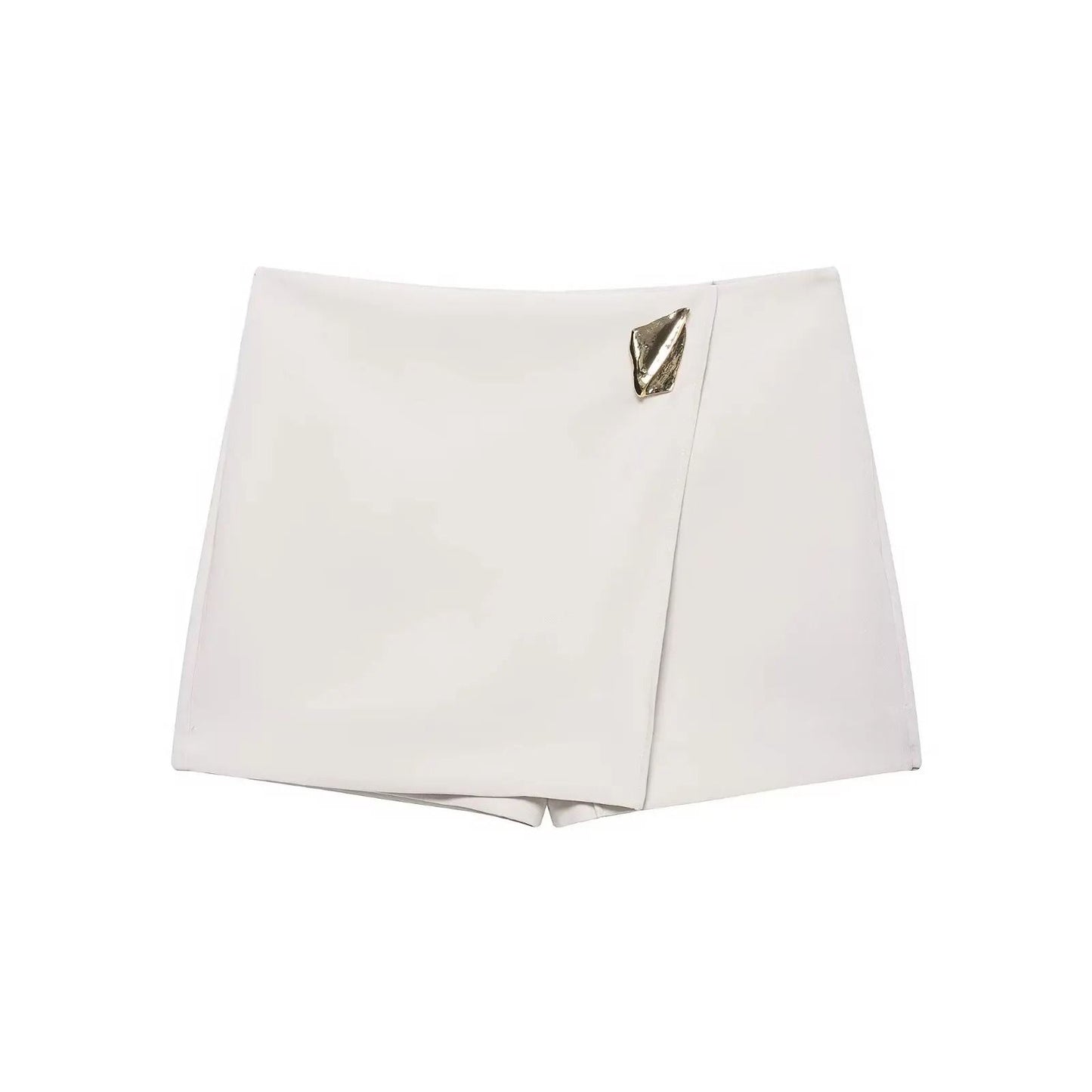HH 2025 Autumn Asymmetric Culottes | Womens High-Waist A-Line Pantskirt with Metal Applique