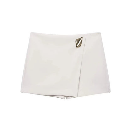 HH 2025 Autumn Asymmetric Culottes | Womens High-Waist A-Line Pantskirt with Metal Applique