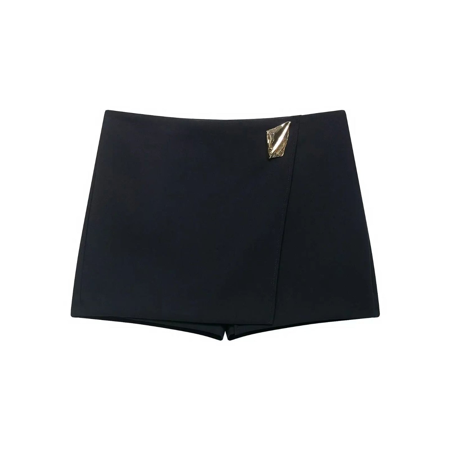 HH 2025 Autumn Asymmetric Culottes | Womens High-Waist A-Line Pantskirt with Metal Applique