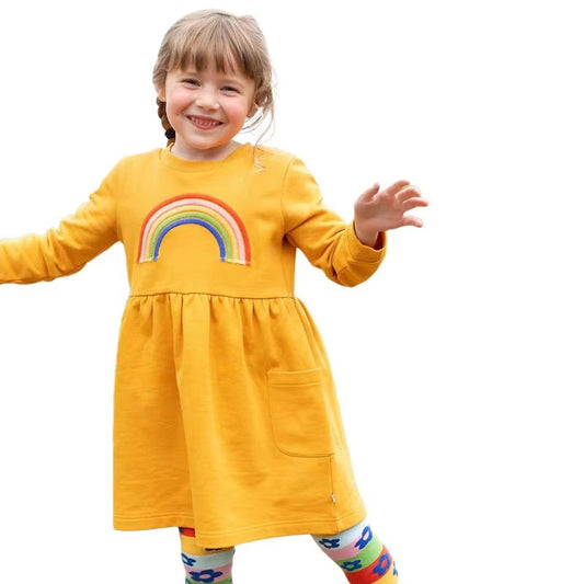 Jumping Meters Rainbow Sweater Dress Long Sleeve Girls Cotton Dress Autumn Winter Toddler Party Dress