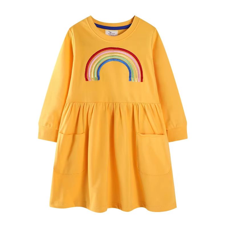 Jumping Meters Rainbow Sweater Dress Long Sleeve Girls Cotton Dress Autumn Winter Toddler Party Dress