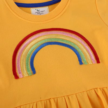 Jumping Meters Rainbow Sweater Dress Long Sleeve Girls Cotton Dress Autumn Winter Toddler Party Dress