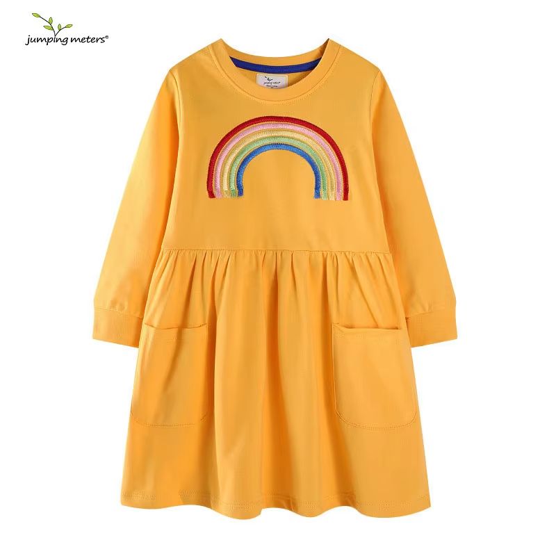 Jumping Meters Rainbow Sweater Dress Long Sleeve Girls Cotton Dress Autumn Winter Toddler Party Dress