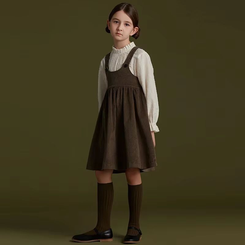 Retro Girls Corduroy Dress Adjustable Strap Toddler Pinafore Dress Sleeveless Casual Kids Corduroy Jumper Dress