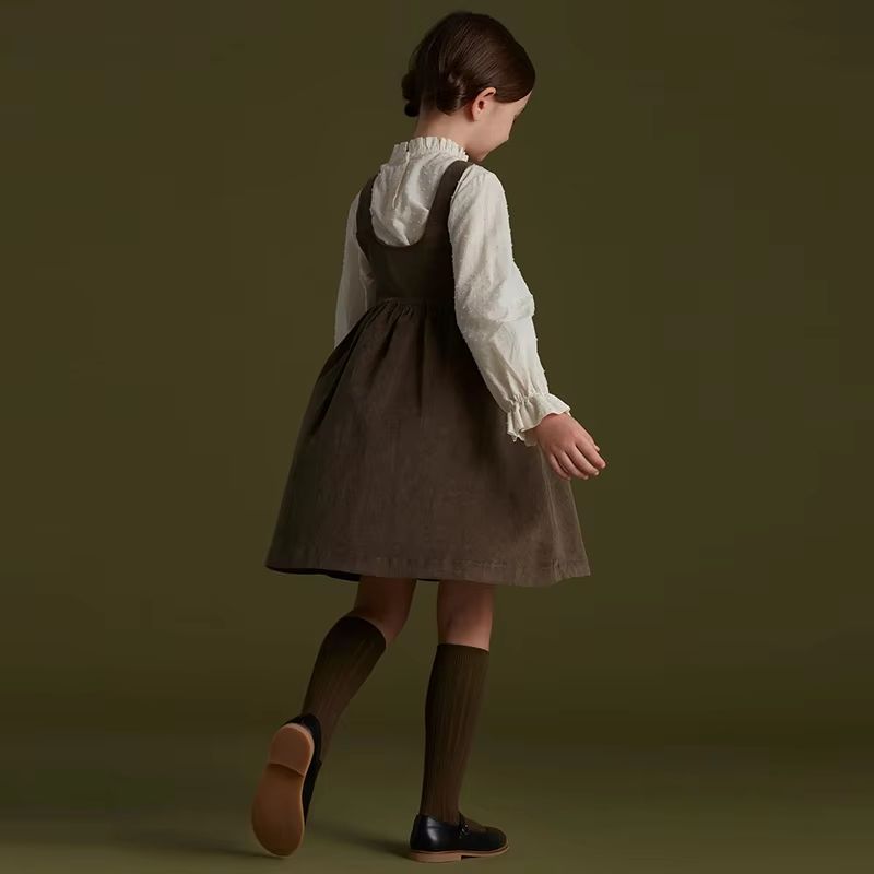 Retro Girls Corduroy Dress Adjustable Strap Toddler Pinafore Dress Sleeveless Casual Kids Corduroy Jumper Dress