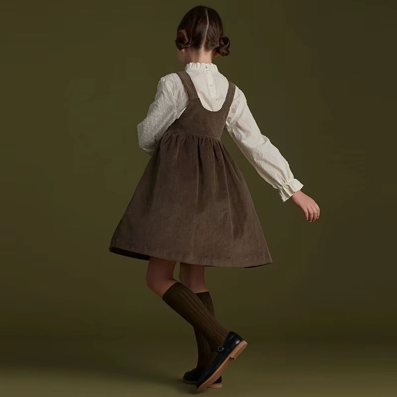 Retro Girls Corduroy Dress Adjustable Strap Toddler Pinafore Dress Sleeveless Casual Kids Corduroy Jumper Dress