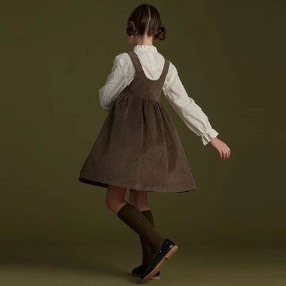 Retro Girls Corduroy Dress Adjustable Strap Toddler Pinafore Dress Sleeveless Casual Kids Corduroy Jumper Dress