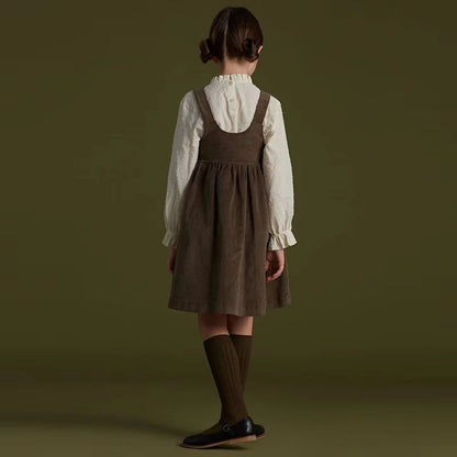 Retro Girls Corduroy Dress Adjustable Strap Toddler Pinafore Dress Sleeveless Casual Kids Corduroy Jumper Dress