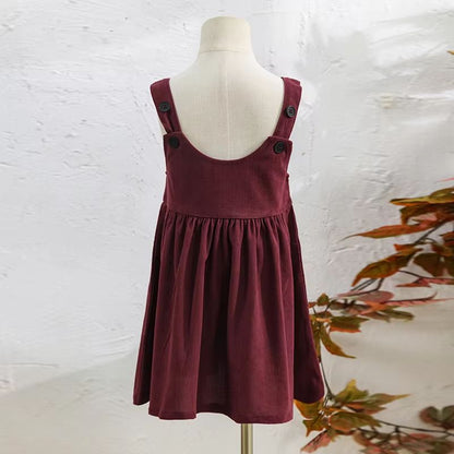 Retro Girls Corduroy Dress Adjustable Strap Toddler Pinafore Dress Sleeveless Casual Kids Corduroy Jumper Dress