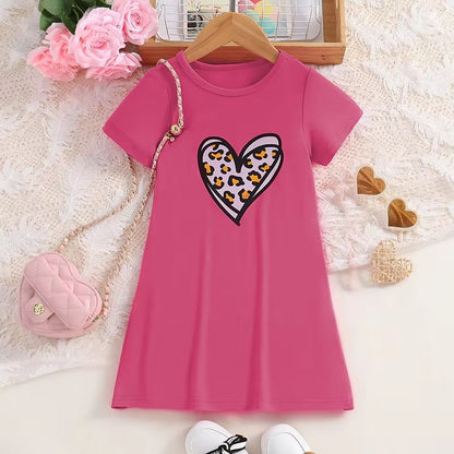 Girls Leopard Print Dress Casual Summer Girls Knitted Dress Short Sleeve Kids Summer Dress