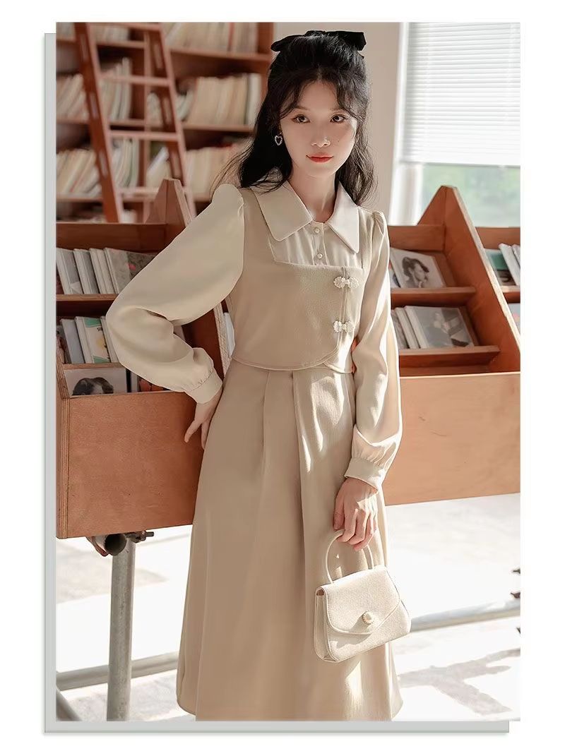 Elegant Chinese Style Red Dress Faux Two Piece Cheongsam Inspired Dress Slim Fit Red Party Dress for Women