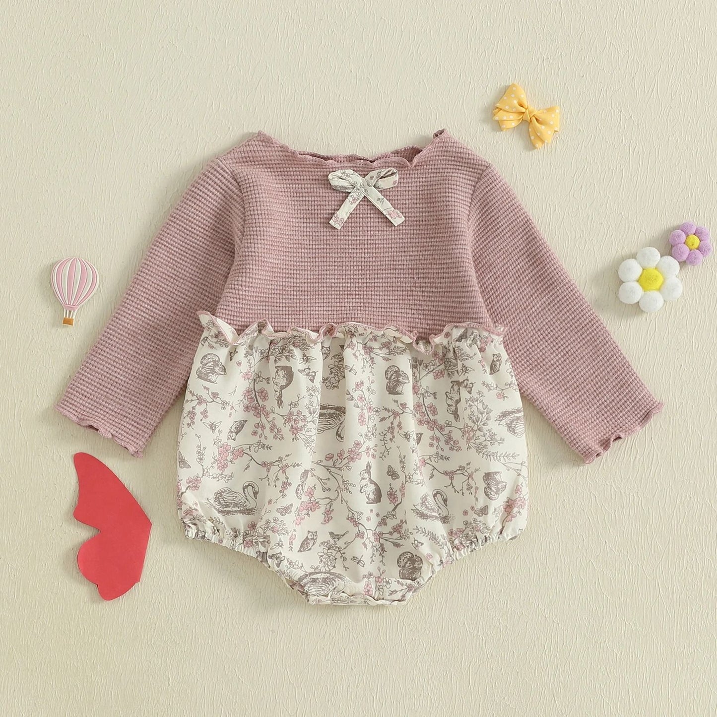 Newborn Baby Girl Floral Patchwork Autumn Romper