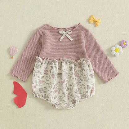 Newborn Baby Girl Floral Patchwork Autumn Romper