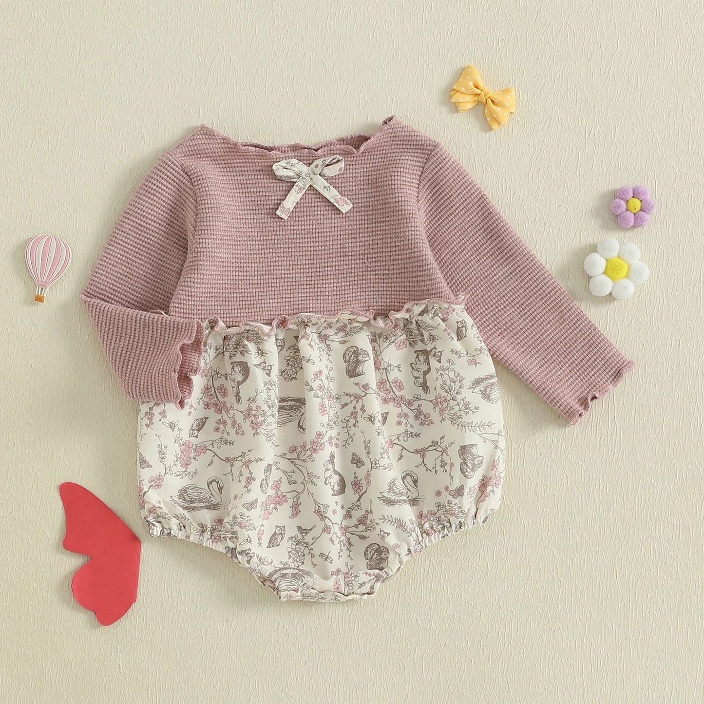 Newborn Baby Girl Floral Patchwork Autumn Romper