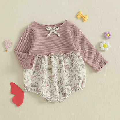 Newborn Baby Girl Floral Patchwork Autumn Romper
