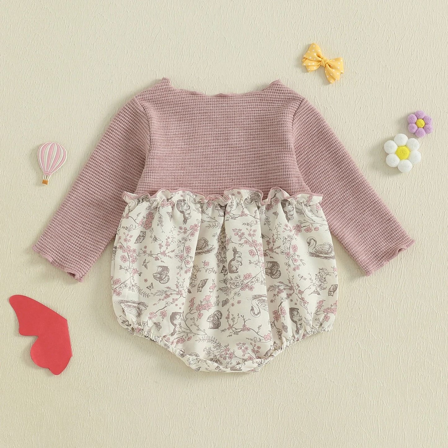 Newborn Baby Girl Floral Patchwork Autumn Romper