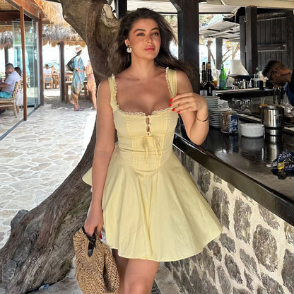Sexy Yellow A Line Party Dress with Lace Up Back