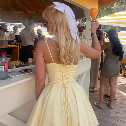 Sexy Yellow A Line Party Dress with Lace Up Back