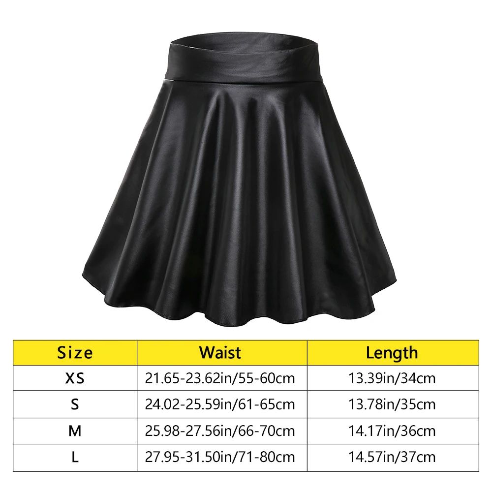 High Waist Faux Leather Mini Skirt – Elastic Waist Womens Leather Skater Skirt