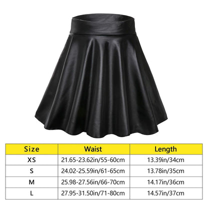High Waist Faux Leather Mini Skirt – Elastic Waist Womens Leather Skater Skirt
