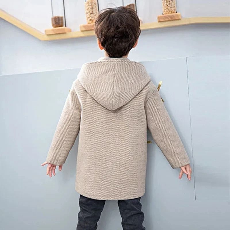 Boys Korean Handsome Woolen System | 2024 Fashion Thickening Jacket & Mid-Length Childrens Outerwear Infrastructure