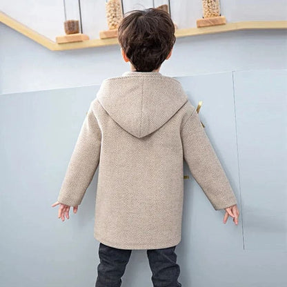 Boys Korean Handsome Woolen System | 2024 Fashion Thickening Jacket & Mid-Length Childrens Outerwear Infrastructure