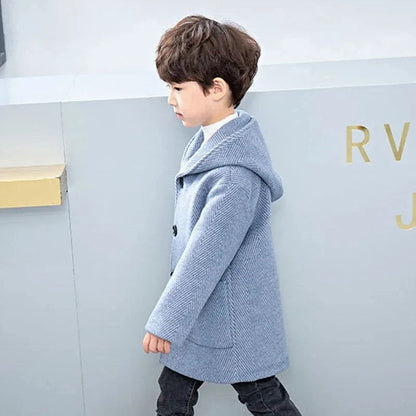 Boys Korean Handsome Woolen System | 2024 Fashion Thickening Jacket & Mid-Length Childrens Outerwear Infrastructure