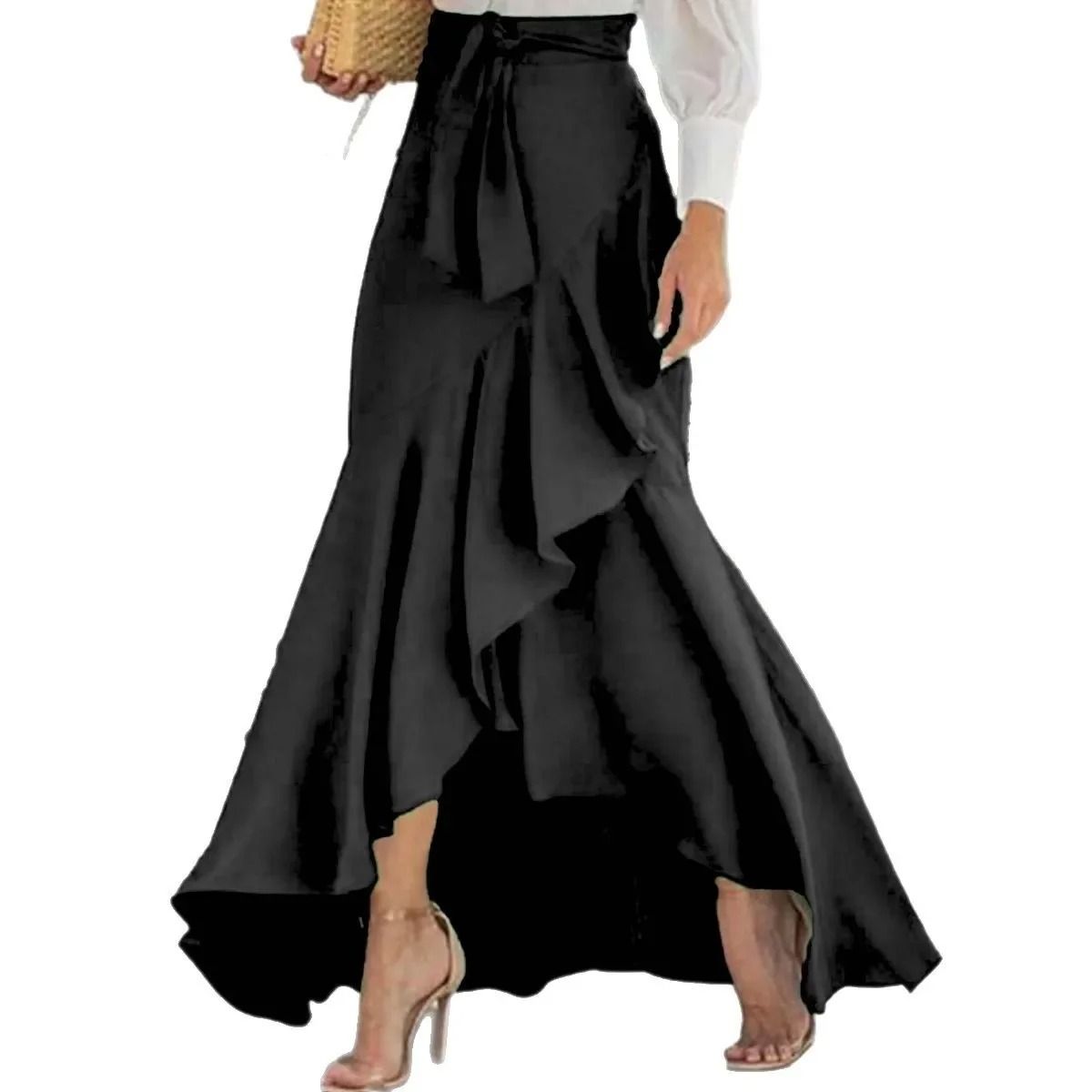 Womens Sexy High-Waist Fishtail Skirt | Premium Irregular Lace Decoration Belted Skirt & Elegant Fashion Outerwear