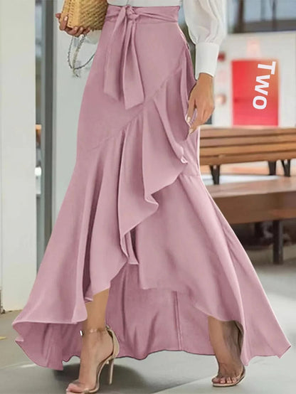 Womens Sexy High-Waist Fishtail Skirt | Premium Irregular Lace Decoration Belted Skirt & Elegant Fashion Outerwear