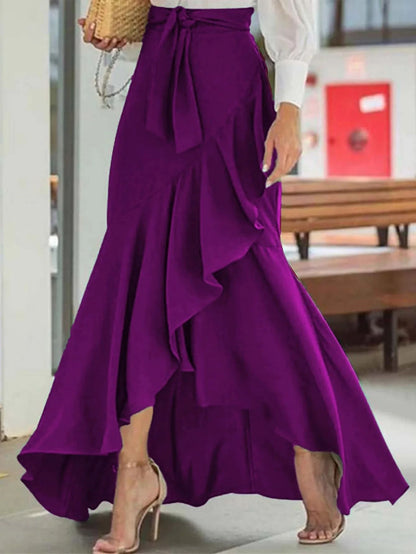 Womens Sexy High-Waist Fishtail Skirt | Premium Irregular Lace Decoration Belted Skirt & Elegant Fashion Outerwear