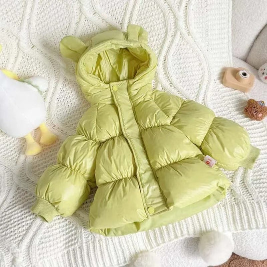 Kids Solid Hooded White Duck Down Jacket