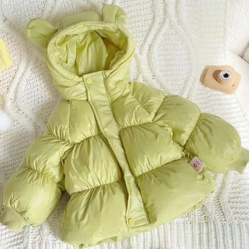 Kids Solid Hooded White Duck Down Jacket