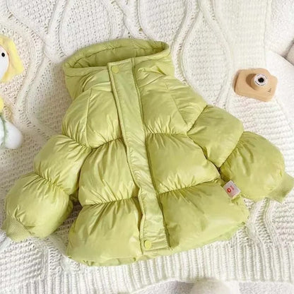 Kids Solid Hooded White Duck Down Jacket