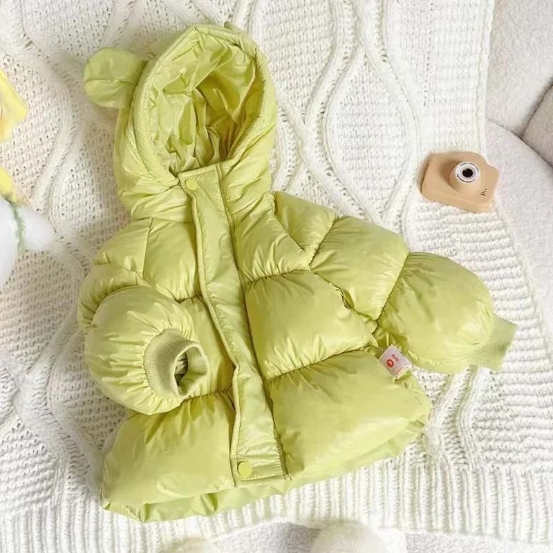 Kids Solid Hooded White Duck Down Jacket