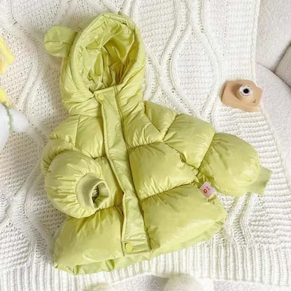 Kids Solid Hooded White Duck Down Jacket