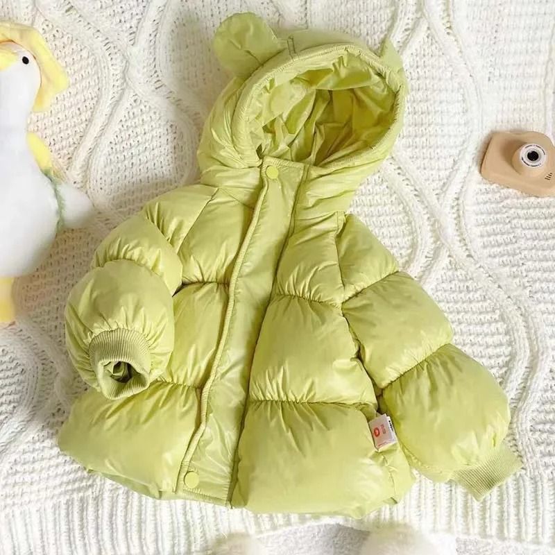 Kids Solid Hooded White Duck Down Jacket