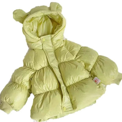 Kids Solid Hooded White Duck Down Jacket