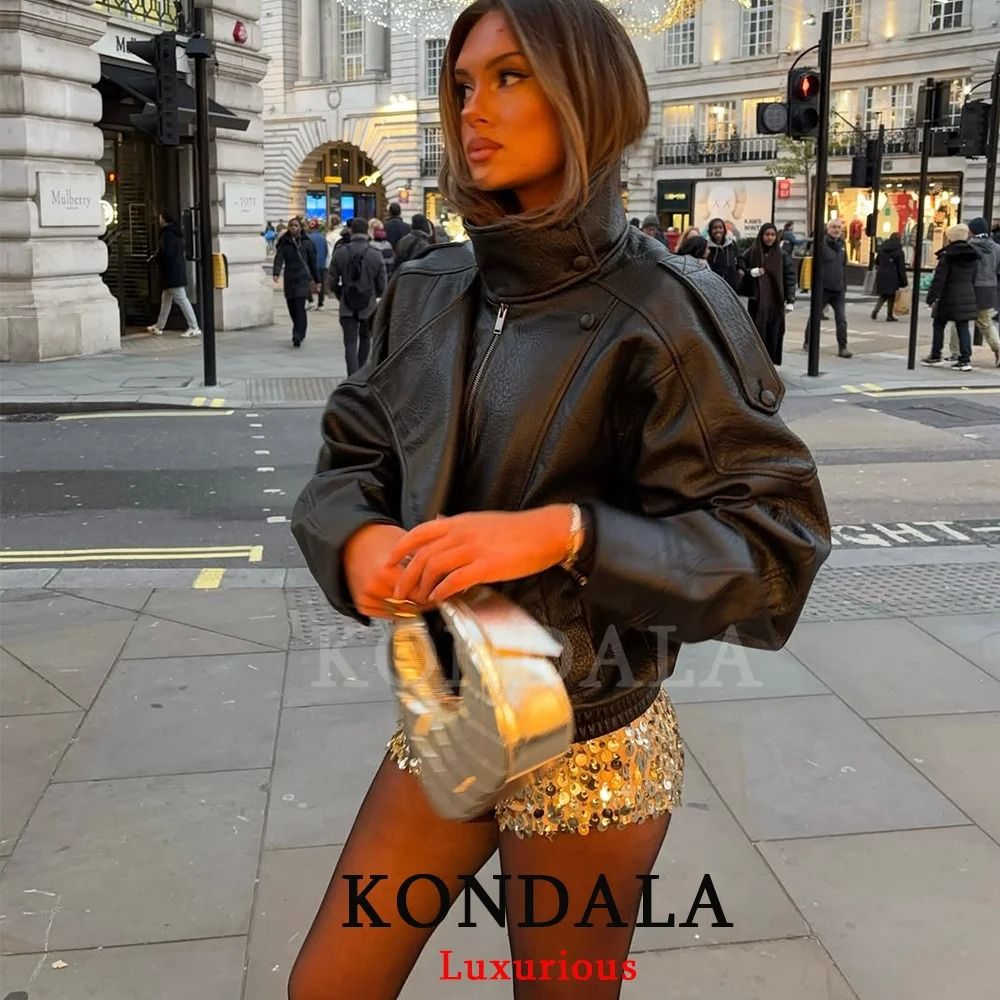 Casual Chic Oversized Faux Leather Jacket Spring Streetwear