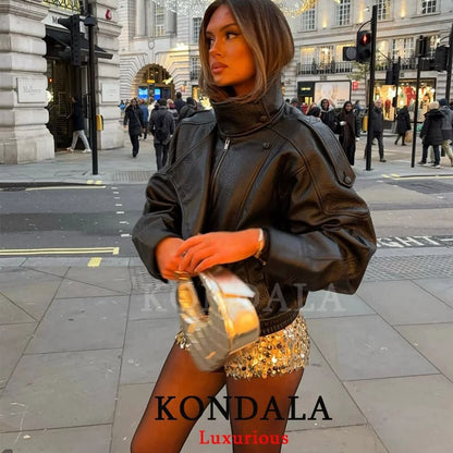 Casual Chic Oversized Faux Leather Jacket Spring Streetwear