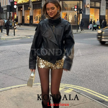 Casual Chic Oversized Faux Leather Jacket Spring Streetwear