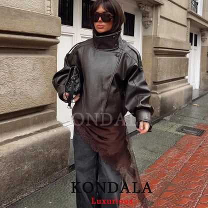Casual Chic Oversized Faux Leather Jacket Spring Streetwear