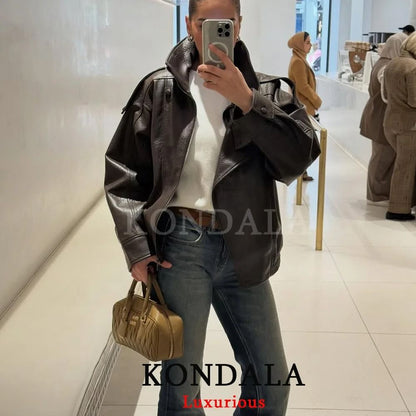Casual Chic Oversized Faux Leather Jacket Spring Streetwear