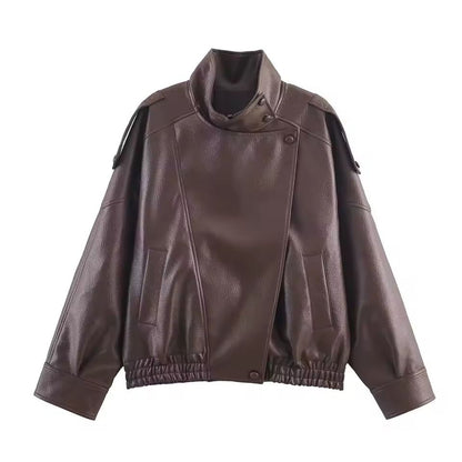 Casual Chic Oversized Faux Leather Jacket Spring Streetwear