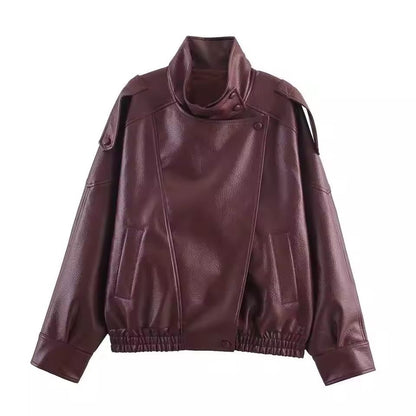 Casual Chic Oversized Faux Leather Jacket Spring Streetwear