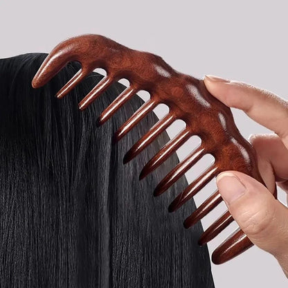 Natural Sandalwood Detangling Comb | Anti-Static Wide-Tooth Scalp Massager