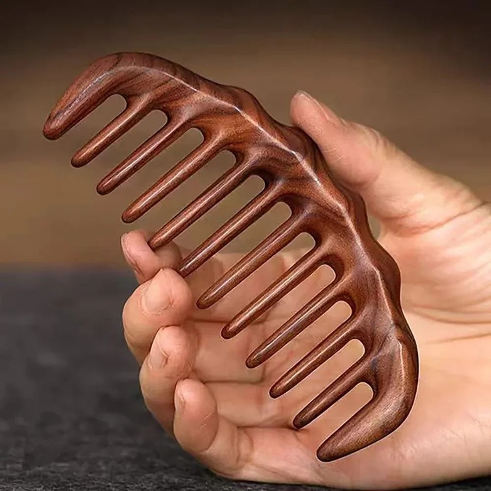 Natural Sandalwood Detangling Comb | Anti-Static Wide-Tooth Scalp Massager