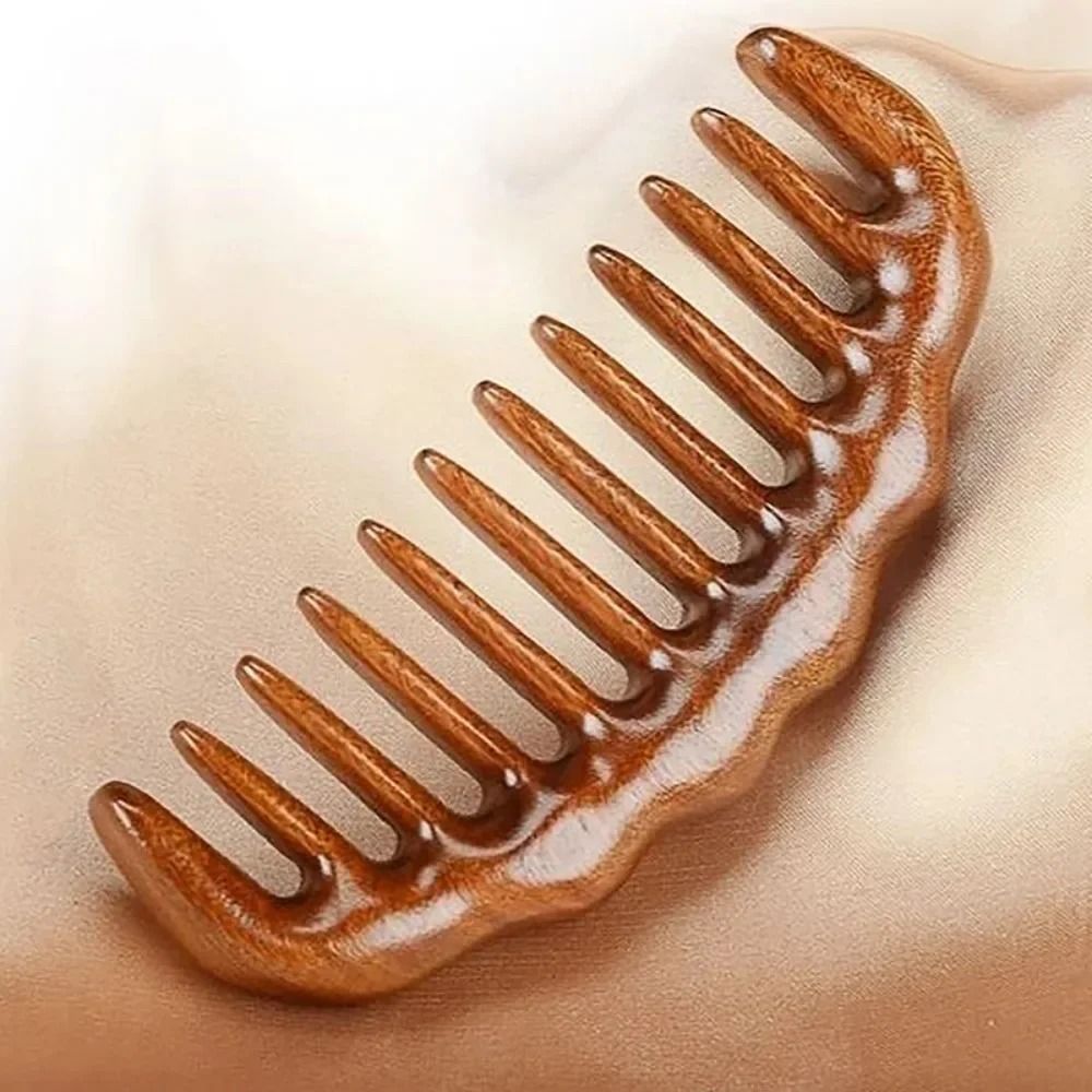 Natural Sandalwood Detangling Comb | Anti-Static Wide-Tooth Scalp Massager